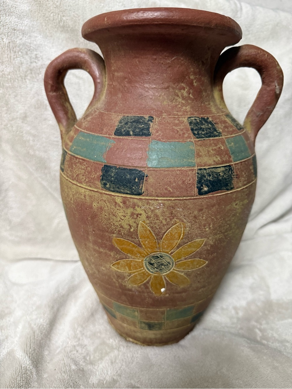 Rustic Terracotta Sunflower Vase - Brown